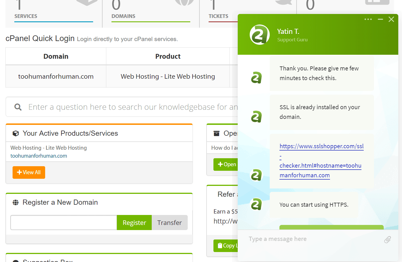 A2 Hosting Customer support