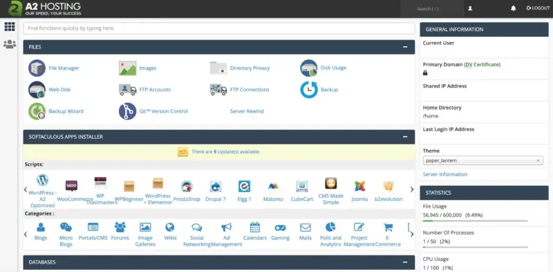 A2 Hosting Dashboard
