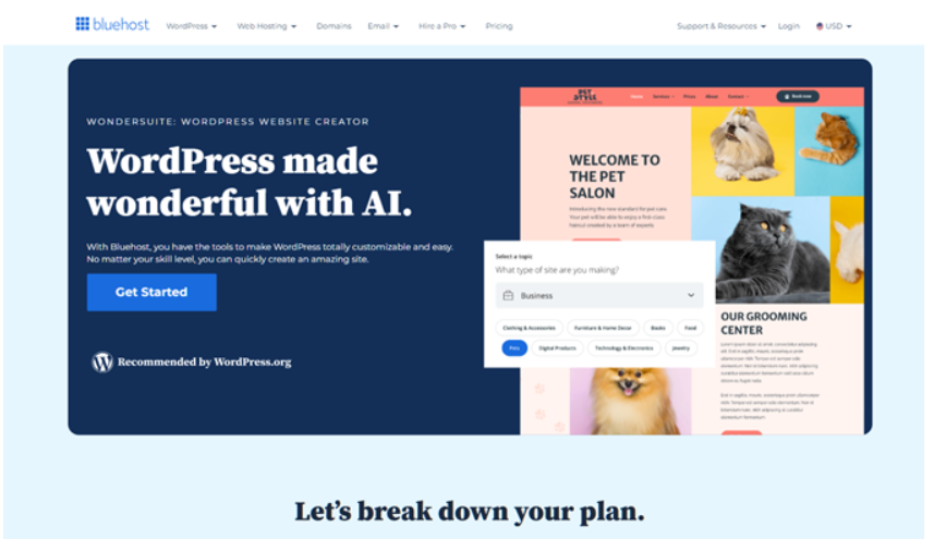 Bluehost home page