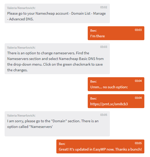 NameCheap’s customer support