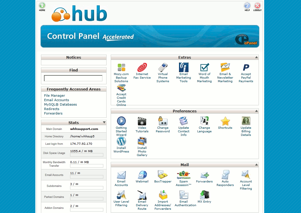 Web Hosting Hub dashboard
